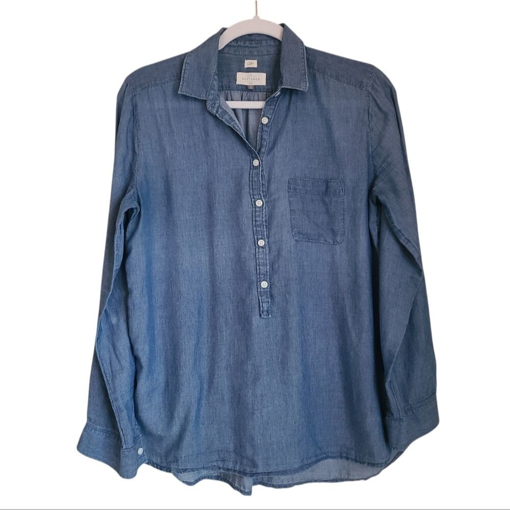 loft softened shirt long sleeve chambray blue womens size S